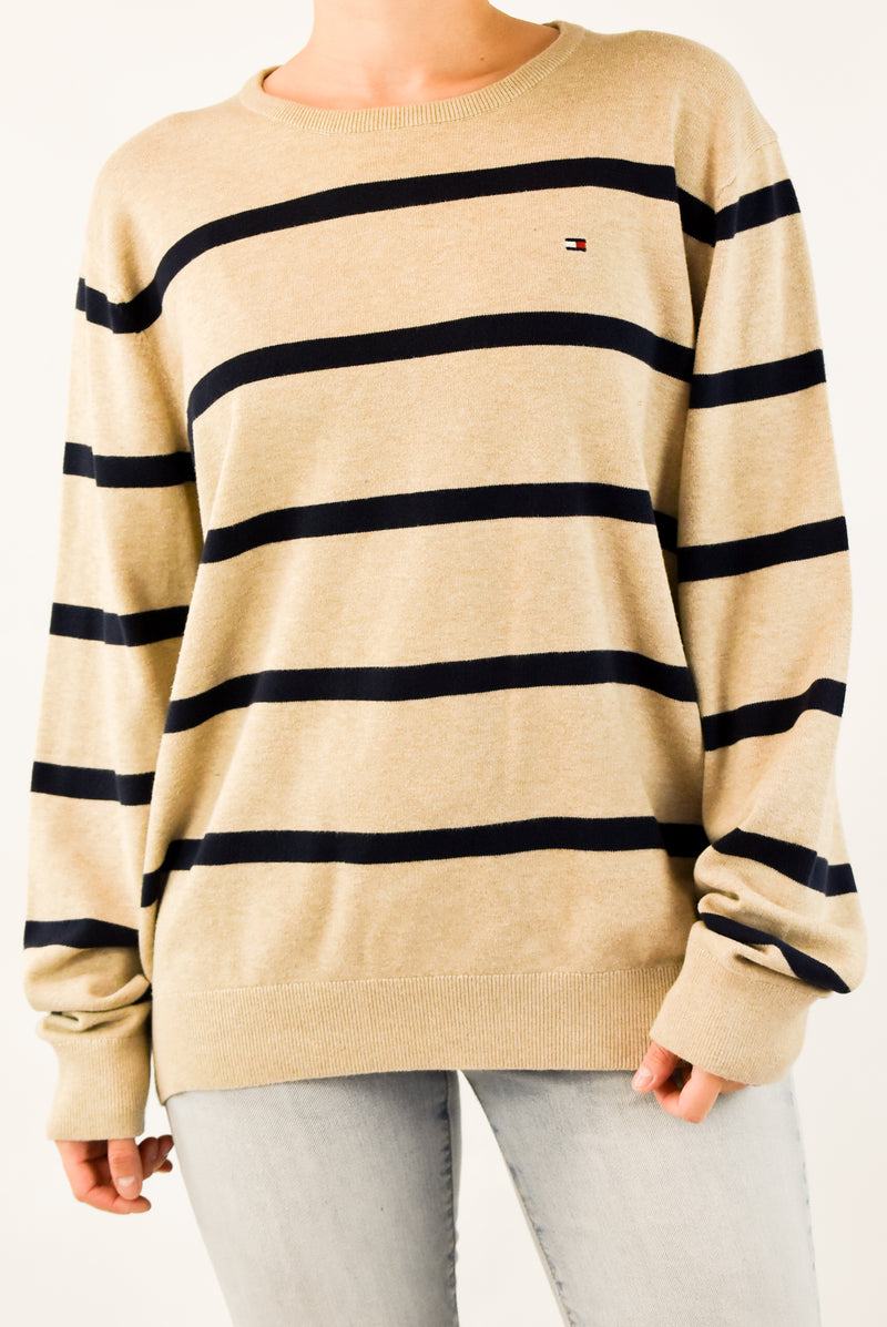 Beige Striped Knitted Sweater