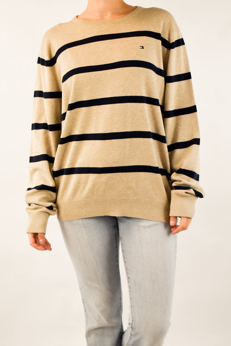 Beige Striped Knitted Sweater