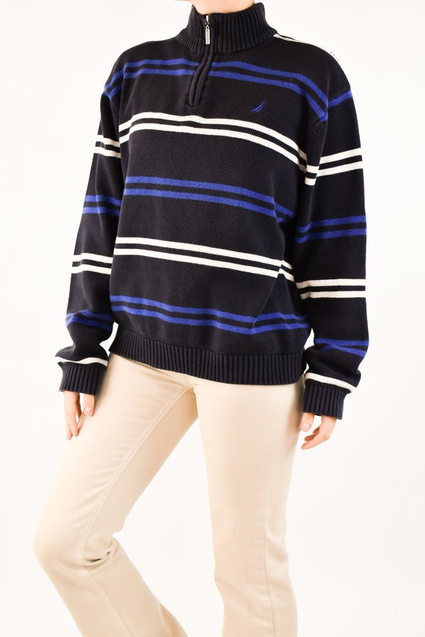 Striped Navy Quarter Zip Sweater