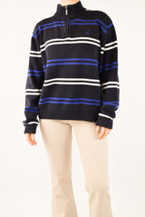 Striped Navy Quarter Zip Sweater