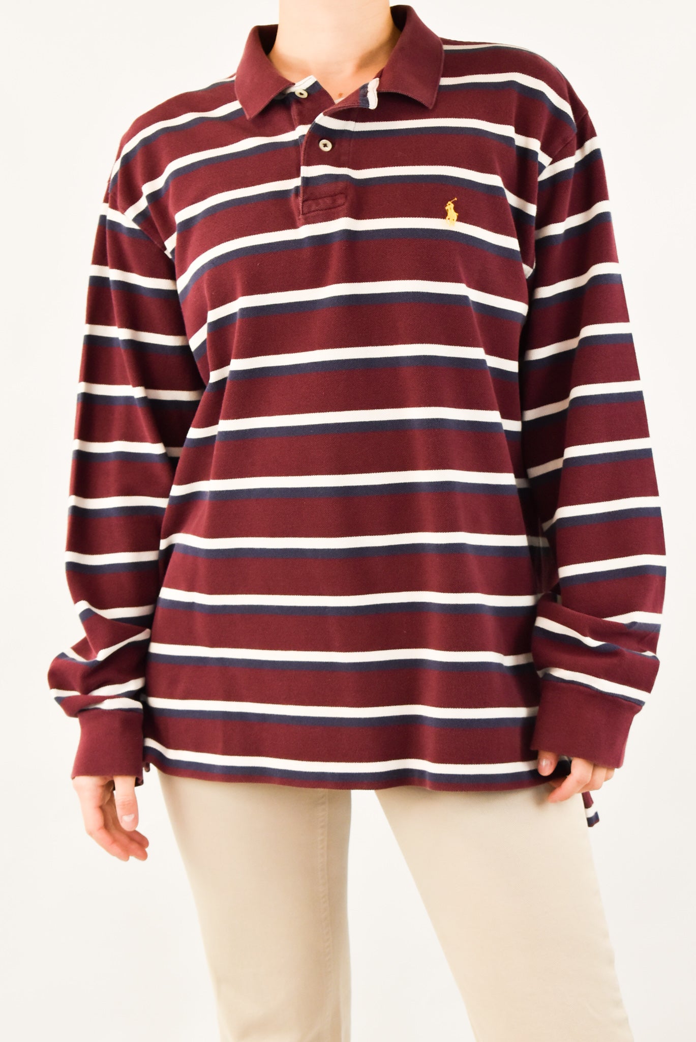 Burgundy Striped Rugby Polo