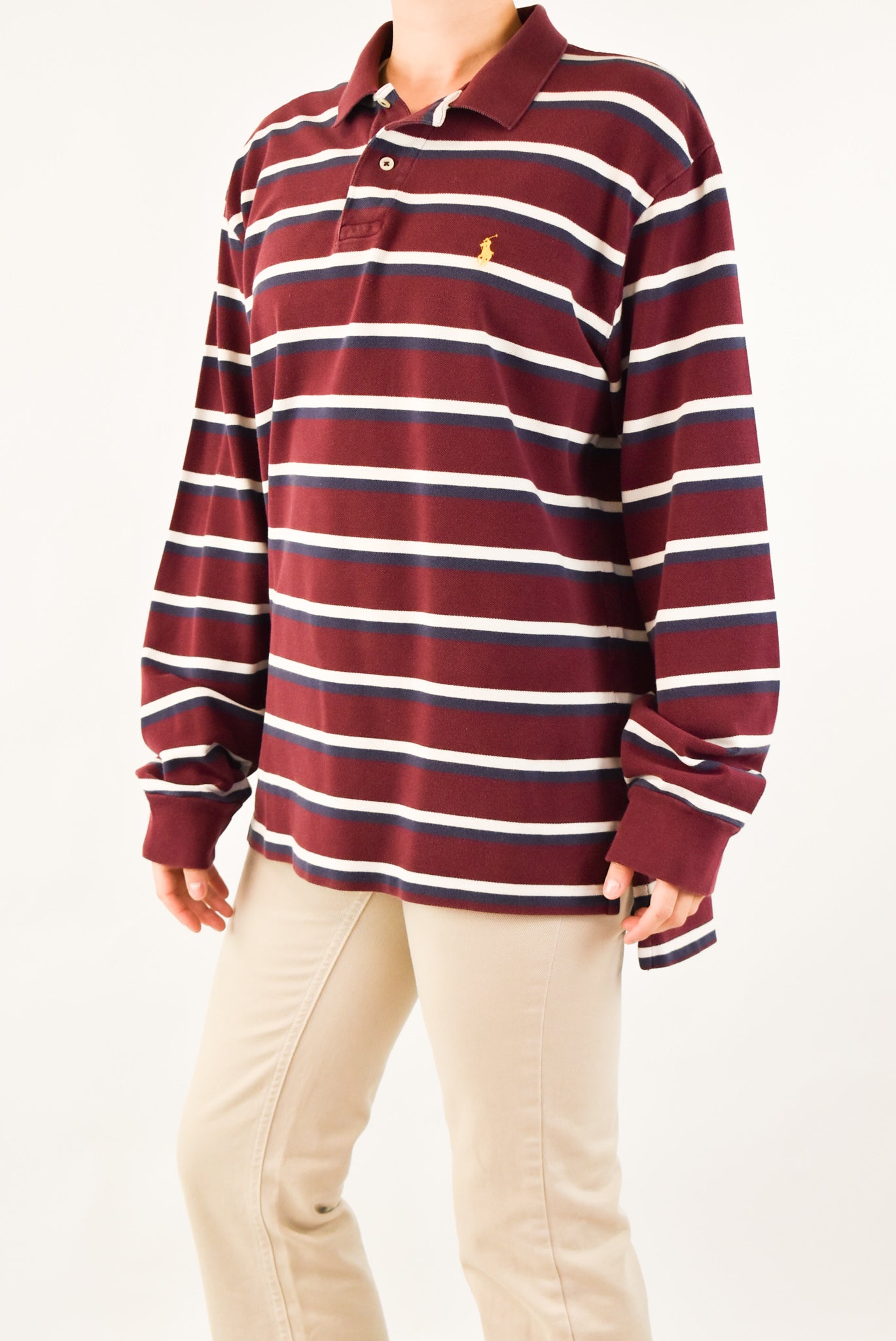 Burgundy Striped Rugby Polo