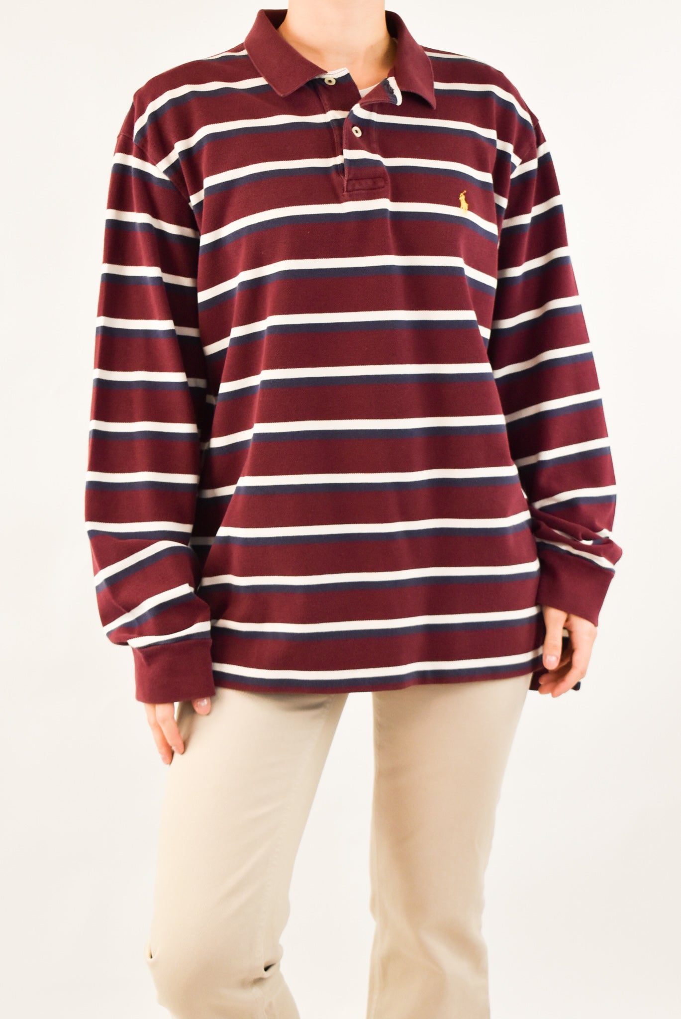 Burgundy Striped Rugby Polo