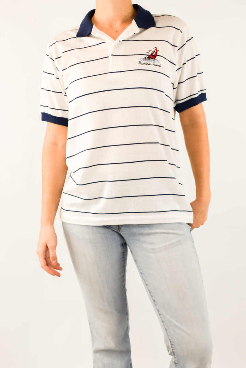 White Striped Polo T-Shirt