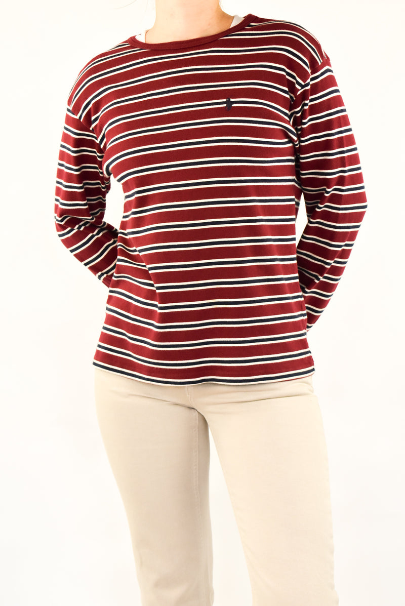 Burgundy Striped Long Sleeved T-Shirt