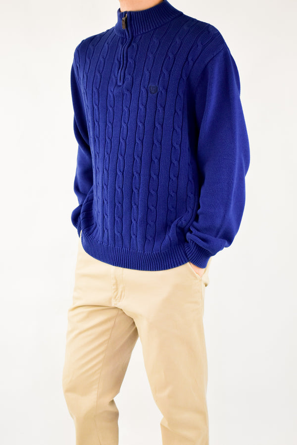 Royal Blue Cable Quarter Zip Sweater