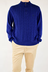 Royal Blue Cable Quarter Zip Sweater