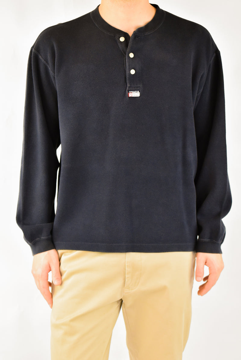 Navy Knitted Quarter Button Up Sweater