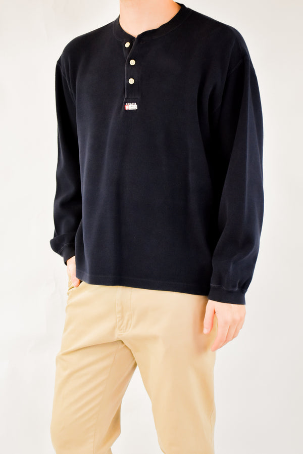 Navy Knitted Quarter Button Up Sweater