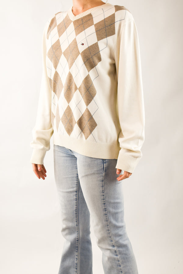 Cream Argyle Sweater