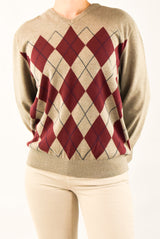 Beige Argyle Sweater