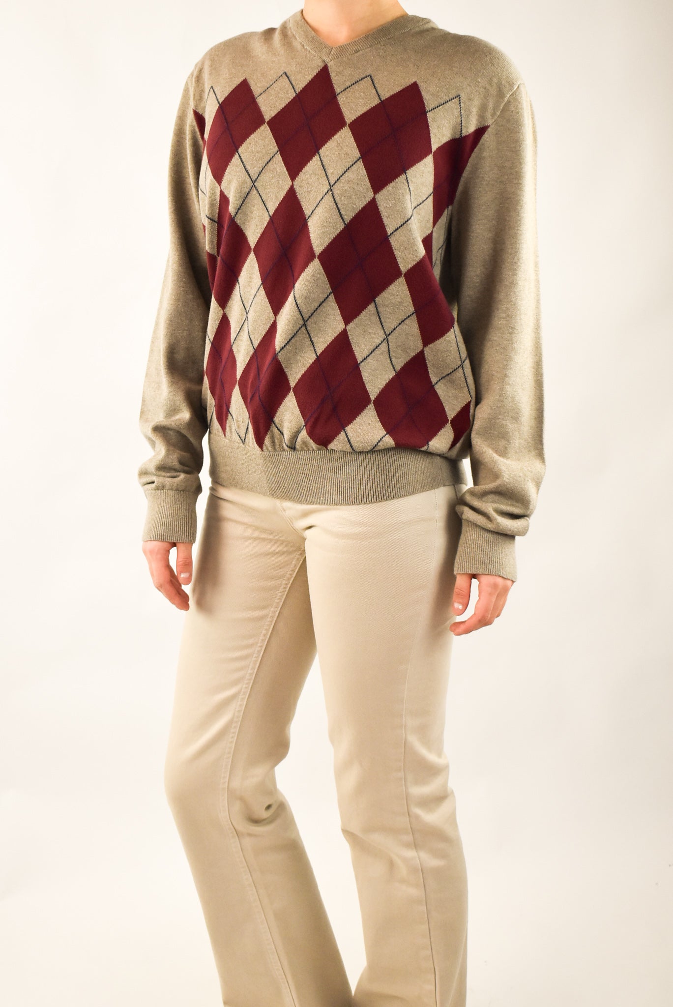 Beige Argyle Sweater