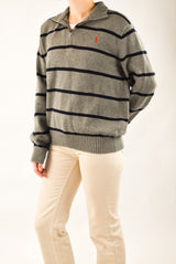 Grey Striped Quarter Zip Sweater