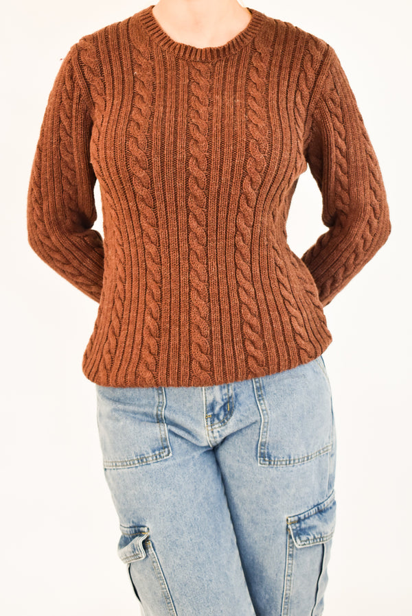 Brugundy Knitted Cable Sweater