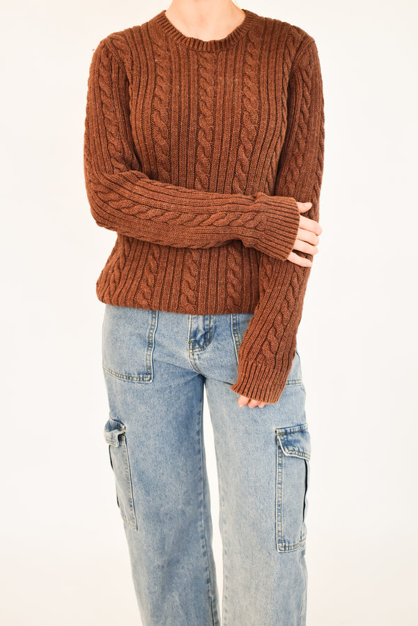 Brugundy Knitted Cable Sweater